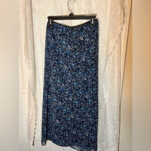 Navy Blue Floral Maxi Skirt, Size S (?)